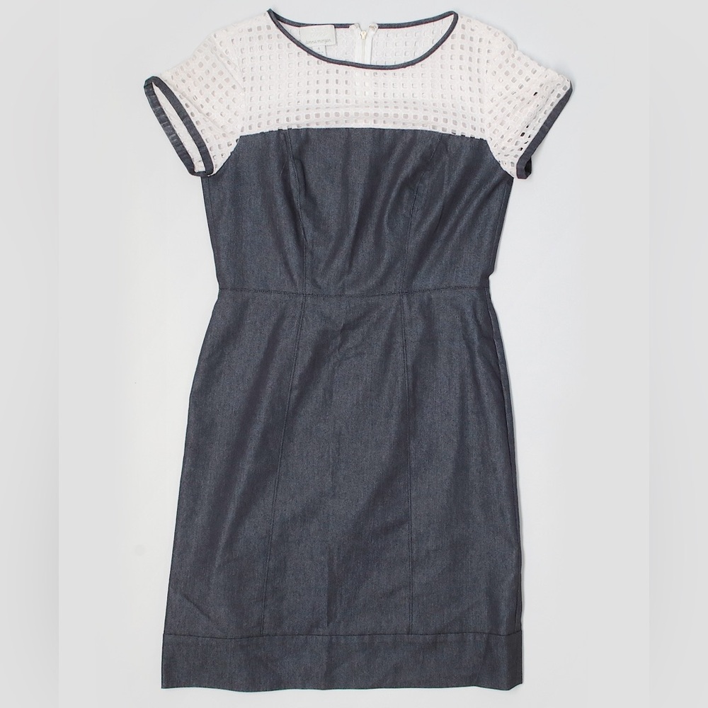 DM by Donna Morgan Size 4 Short Sleeve A-Line Sheath Cotton Navy Denim Dress